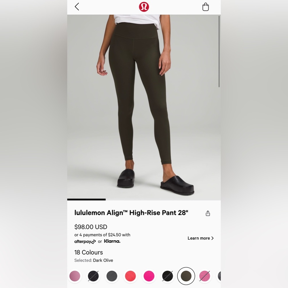 Lululemon align HR 28” size 8 - Dark Olive